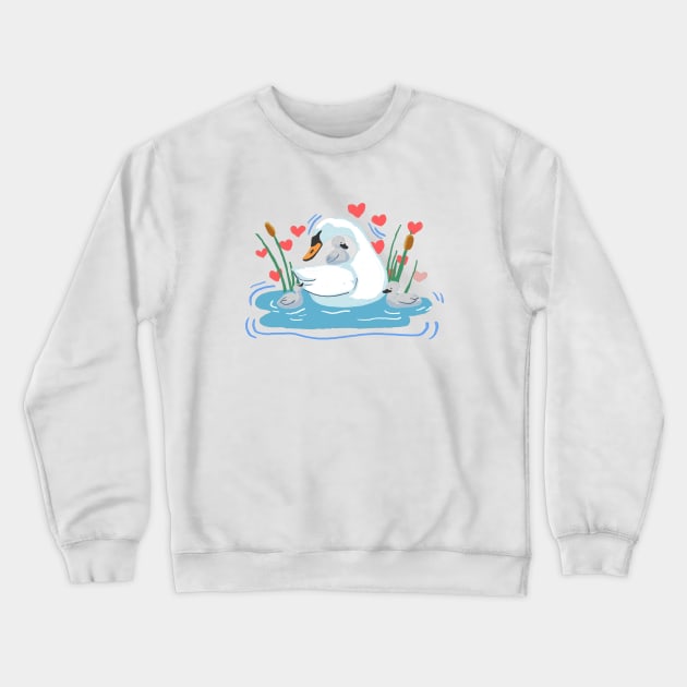 Mother Swan with baby swan family Crewneck Sweatshirt by Potato_pinkie_pie